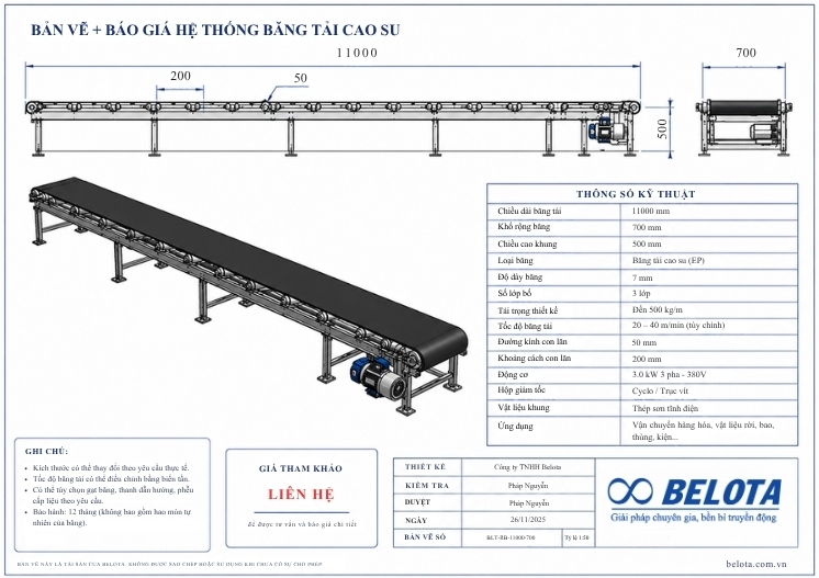 Bản vẽ và báo giá băng tải cao su