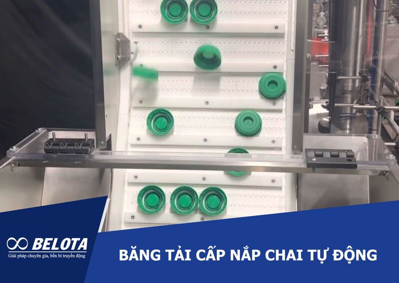 Băng tải cấp nắp chai tự động