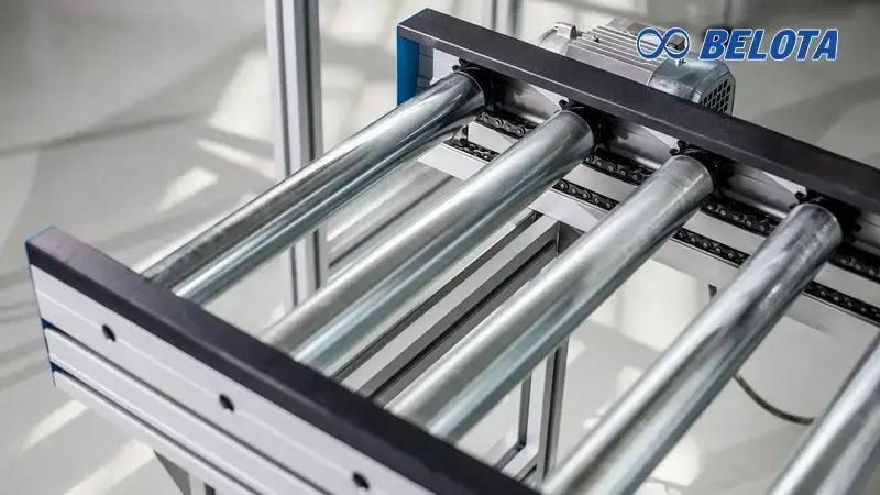 Băng tải con lăn phù hợp cho việc vận chuyển thùng carton, khay, pallet, bao kiện có đáy phẳng