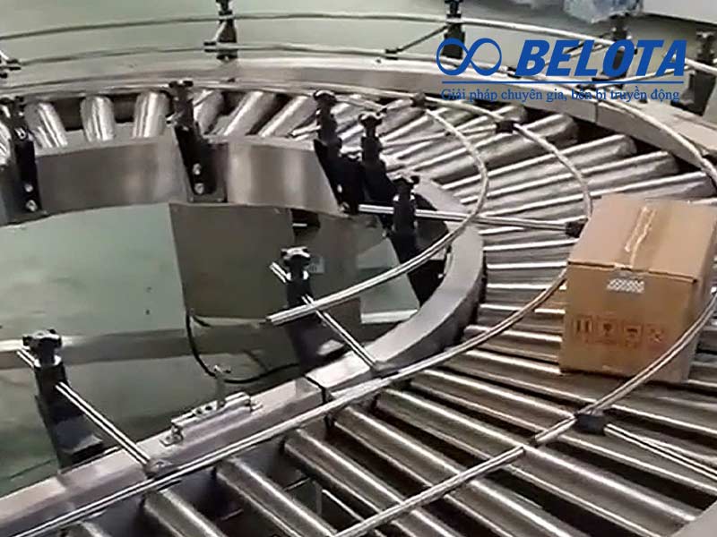Băng tải con lăn tải thùng carton tích hợp cảm biến