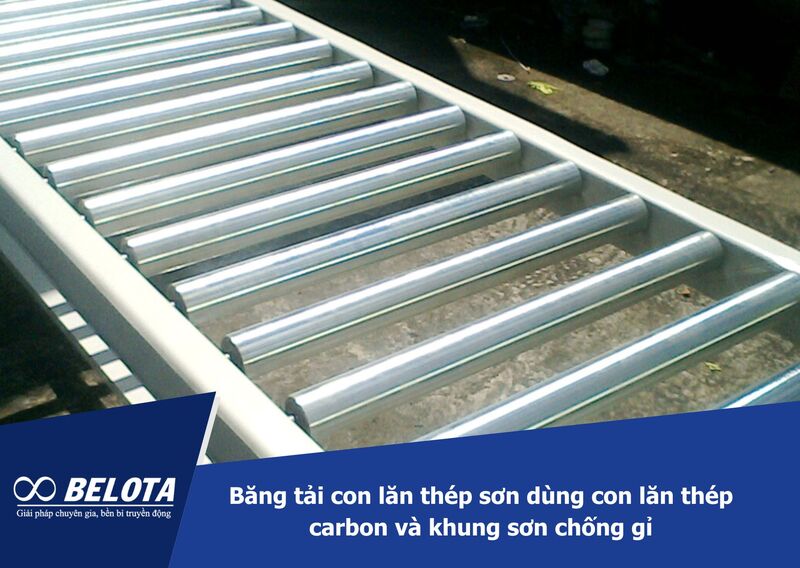 Băng tải con lăn thép sơn dùng con lăn thép carbon và khung sơn chống gỉ