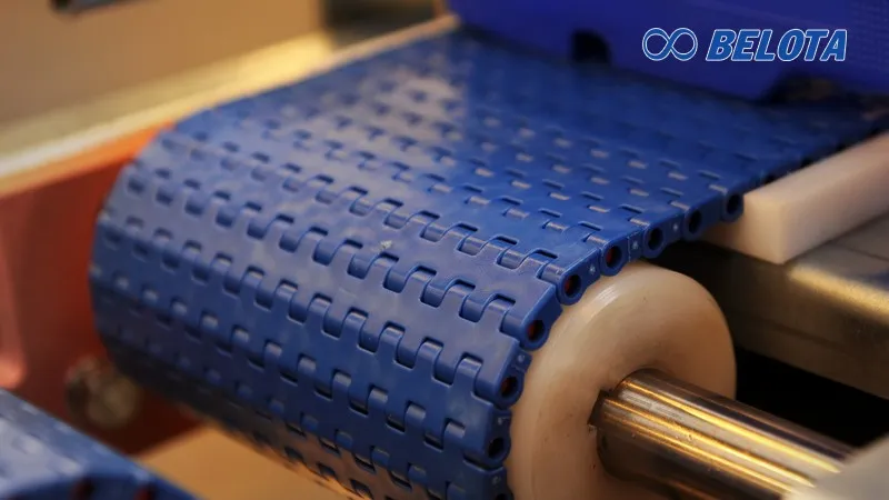 Băng tải xích nhựa gồm các mắt nhựa ghép bằng chốt