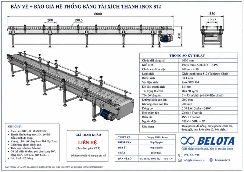 Báo giá băng tải xích inox mới nhất