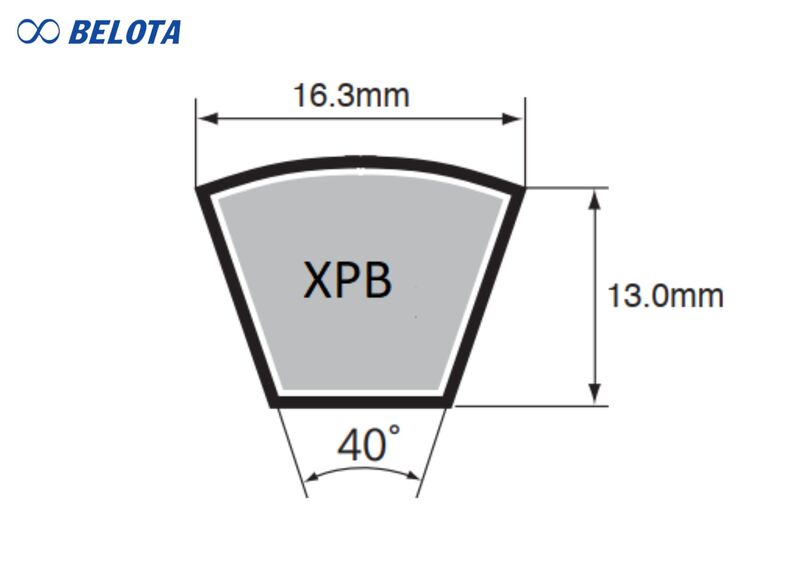 Dây curoa XPB có kích thước tiết diện tiêu chuẩn với bản rộng 16.3mm, độ dày 13mm - 13.5mm