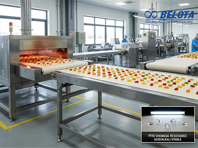 Băng tải Teflon có khả năng kháng hầu hết các hóa chất