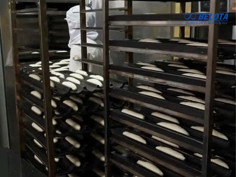 Sắp xếp bánh vào lò nướng bánh mì chuyên dụng