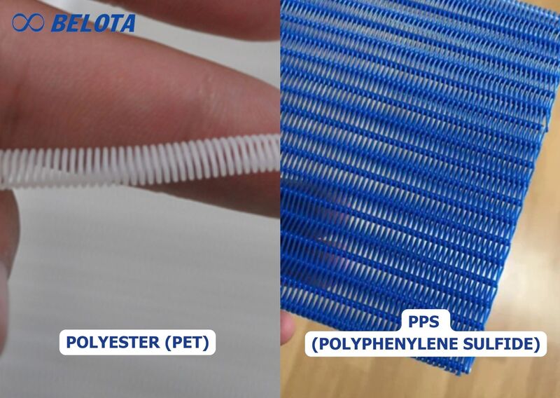 So sánh 2 loại vật liệu của băng tải Polyester lưới xoắn