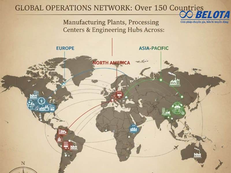 Với hệ thống nhà máy, trung tâm gia công và kỹ thuật có mặt ở hơn 150 quốc gia