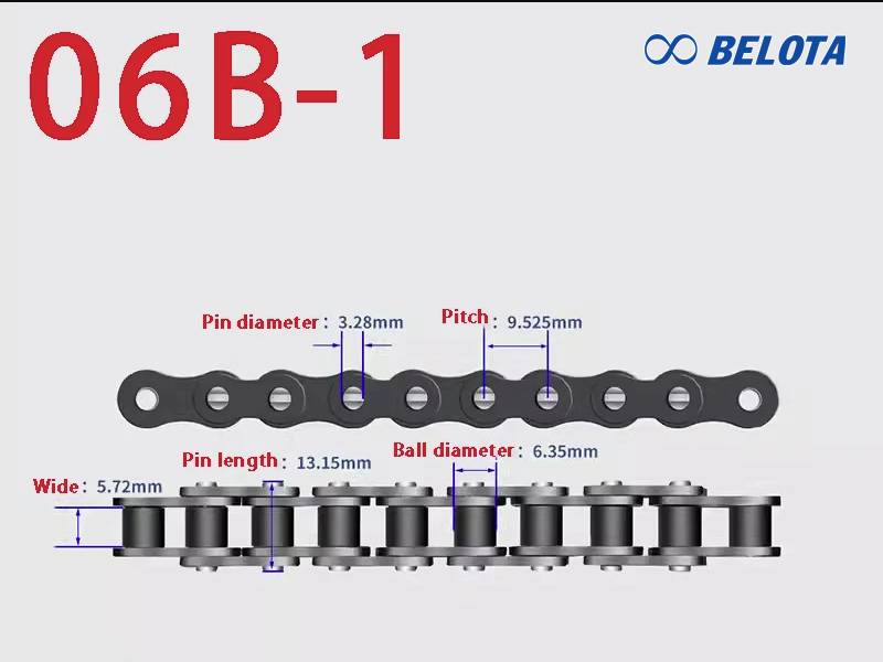 Xích 06B được thiết kế chắc chắn với 5 chi tiết cơ khí chính